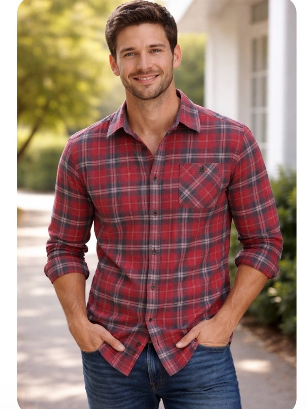Flag & Anthem Mens Desert Son Flannel Button Up Red Shirt Size Medium